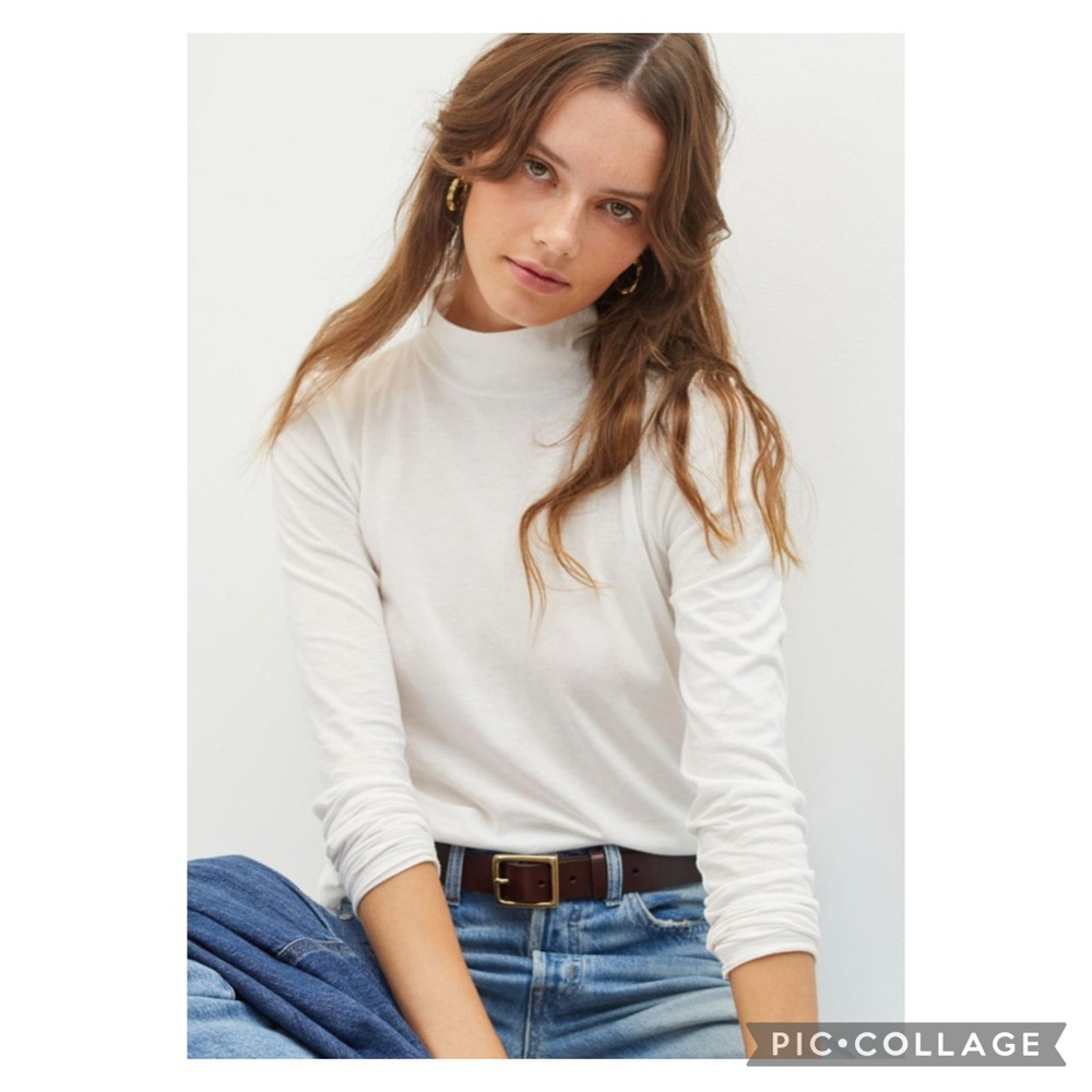 Anthropologie Gauzy Long Sleeve Cotton Turtleneck in Ivory NWT XL